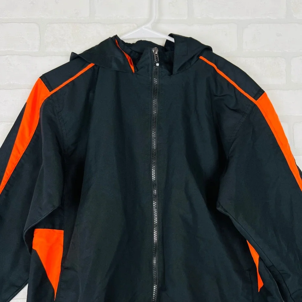 Holloway Kids Black and Orange Hooded Full Zip Windbreaker Athletic Jacket XL